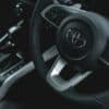 a close up of a steering wheel in a vehicle
