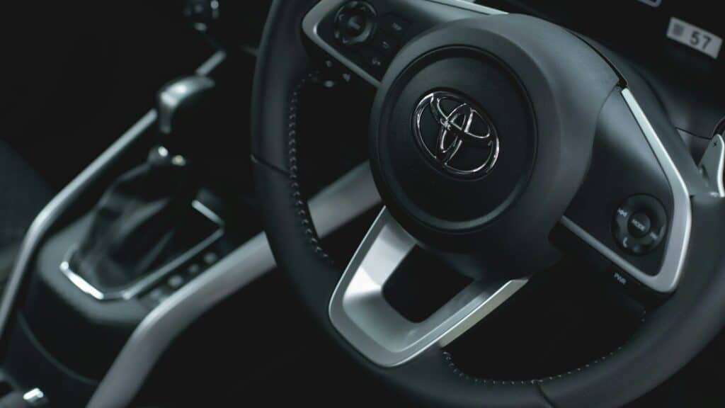 a close up of a steering wheel in a vehicle