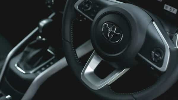 a close up of a steering wheel in a vehicle